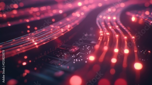 Connection of optical fiber cable technology background, Fiber Optic cables connected to an optic ports in data center, close up of network cables connected to an internet hub,