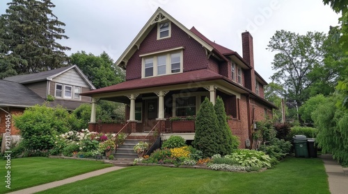 Wallpaper Mural Charming Victorian-Style Home with Lush Garden and Welcoming Porch Torontodigital.ca