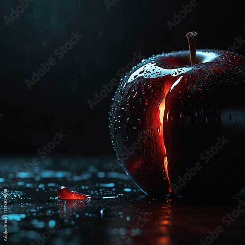 red apple with water drops