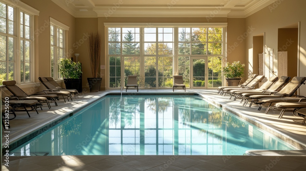 Serene Indoor Pool Area with Natural Light and Relaxing Atmosphere