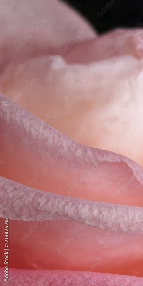 Fototapeta premium A macro shot of soft pink rose petals with subtle gradients and light reflections, emphasizing their delicate texture