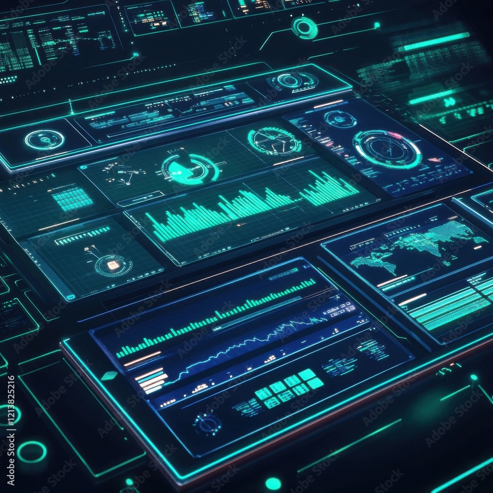 Obraz premium Futuristic user interface with glowing technology elements and digital displays for modern applications