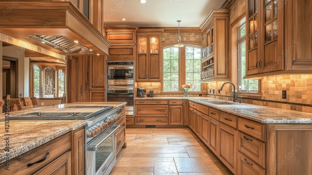 Elegant Modern Kitchen with Wooden Cabinets and Stone Countertops Elegant Modern Kitchen with Wooden Cabinets and Stone Countertops