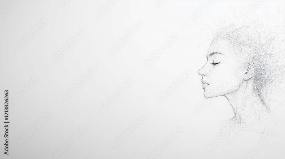 Serene Profile: A delicate pencil sketch of a woman's profile, eyes closed, conveying a sense of peace and contemplation. Serene Profile: A delicate pencil sketch of a woman's profile, eyes closed, conveying a sense of peace and contemplation.