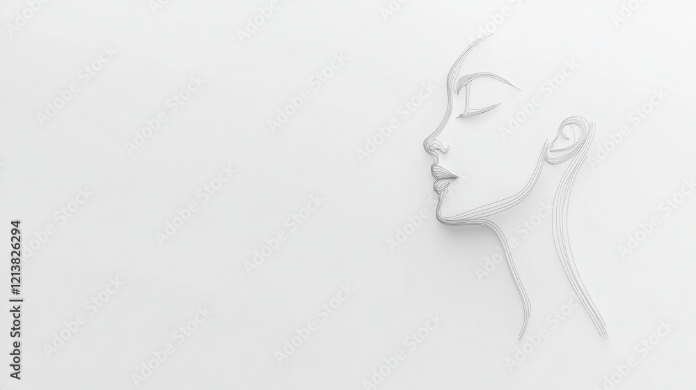 Subtle Beauty: A minimalist depiction of a woman's profile, rendered in delicate lines on a stark white background, evokes a sense of grace and serenity. Subtle Beauty: A minimalist depiction of a woman's profile, rendered in delicate lines on a stark white background, evokes a sense of grace and serenity.