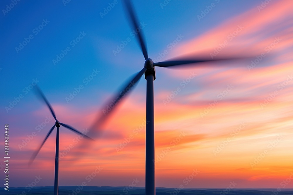 Obraz premium Wind Power Concepts. Wind turbines against a colorful sunset sky.