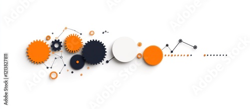 Nonhuman Progress: Shapes, Symbols, and Colors Convey Movement and Growth with Gears, Arrows, and Circles. Energetic Contrasts for Versatile Use in Health, Tech, and Finance. photo