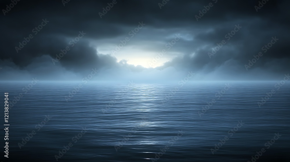 Dark Cloudy Sky Over Calm Ocean Water Dark Cloudy Sky Over Calm Ocean Water