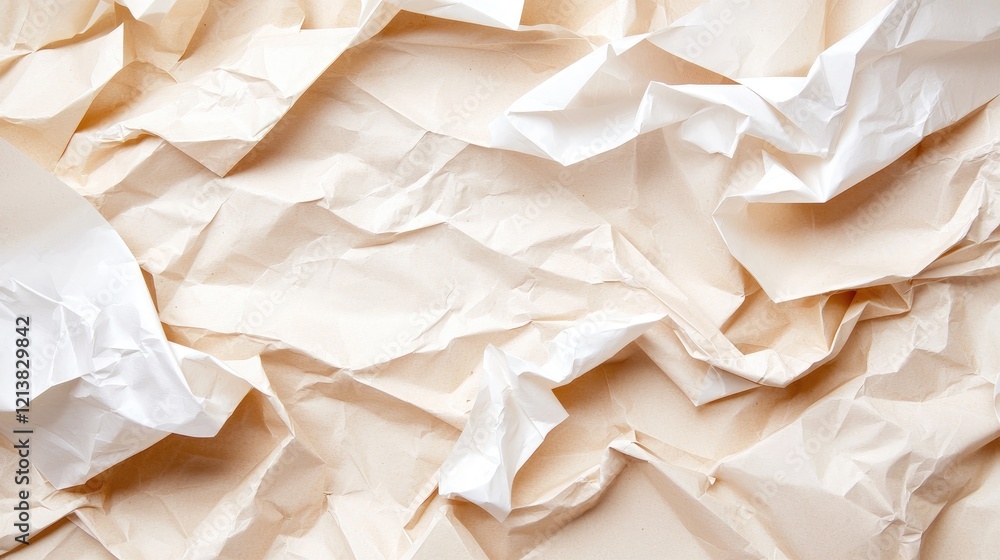 Obraz premium Beige and white crumpled paper texture background
