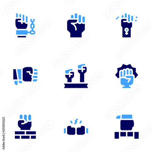 Empowerment icon set. Bold style. Duotone colors. fist, fight, freedom, feminism, superpower, movement