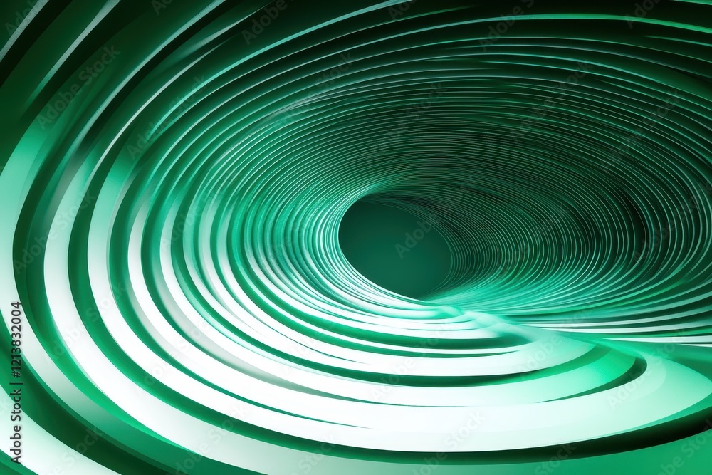 Obraz premium Dynamic green vortex showcases swirling patterns and mesmerizing depth in a captivating abstract design of smooth curves and angles. Generative AI