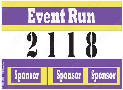 Purple colored marathon number bib isolated on yellow