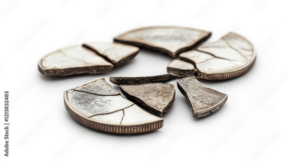 Cracked coins on a white background. Financial crisis concept. Cracked coins on a white background. Financial crisis concept.