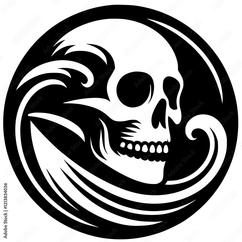 Skull surfing silhouette