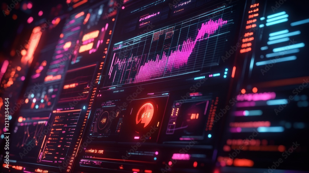 Obraz premium Financial data visualized on futuristic screen
