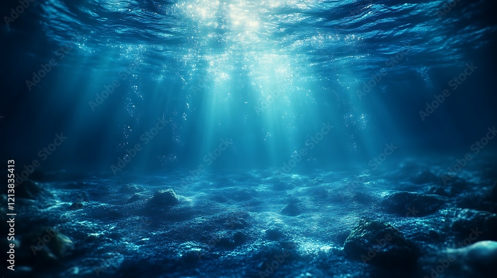 Underwater Scene Showing Ocean Floor And Light Beams Underwater Scene Showing Ocean Floor And Light Beams