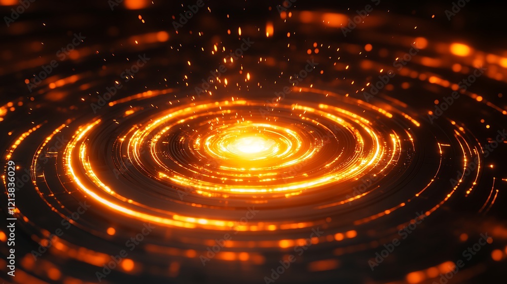 Glowing energy core surrounded by futuristic technology with digital effects Glowing energy core surrounded by futuristic technology with digital effects