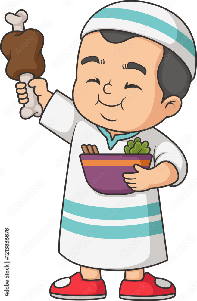 Happy Young Muslim Boy Holding big Beef Happy Young Muslim Boy Holding big Beef