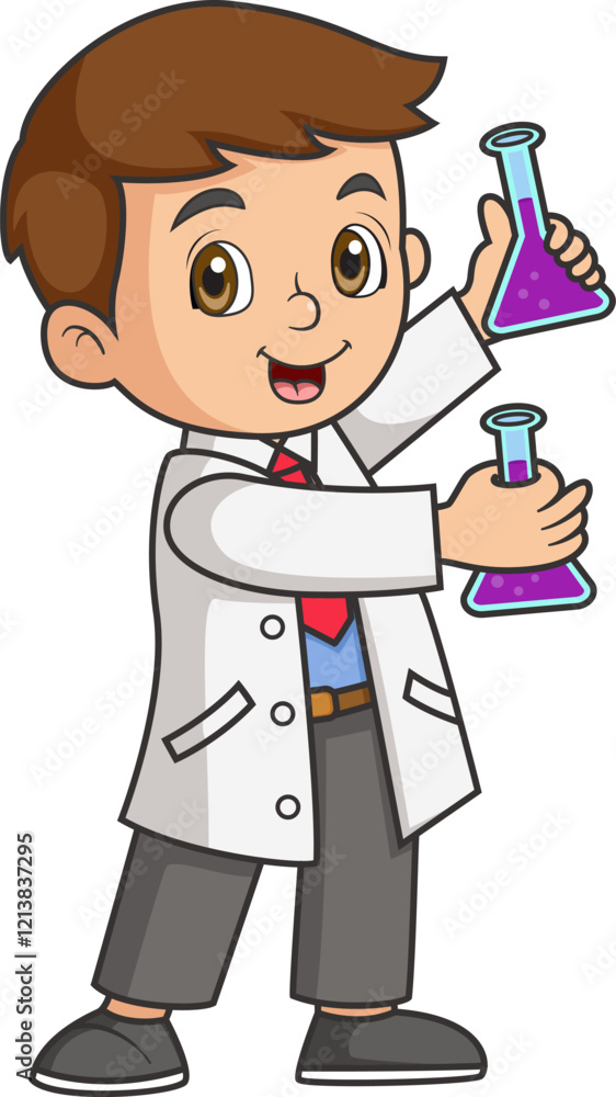 little scientist cartoon using chemistry flask doing science experiments little scientist cartoon using chemistry flask doing science experiments