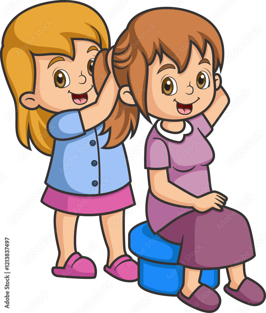 Daughter Making mother Beautiful Hairstyle Daughter Making mother Beautiful Hairstyle