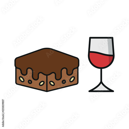 Wine glass drink and brownies food icons with an elegant and decadent design