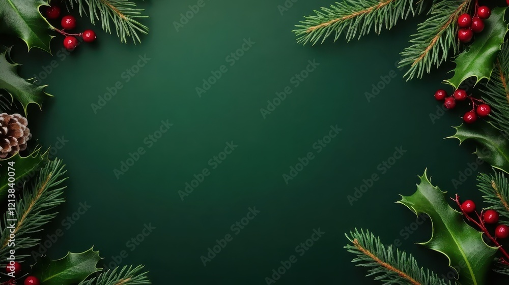 Festive arrangement of evergreen branches and holly, perfect for celebrating the holiday season. Festive arrangement of evergreen branches and holly, perfect for celebrating the holiday season.