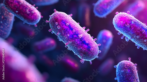 Microscopic Bacteria 3D Render Purple Blue Background