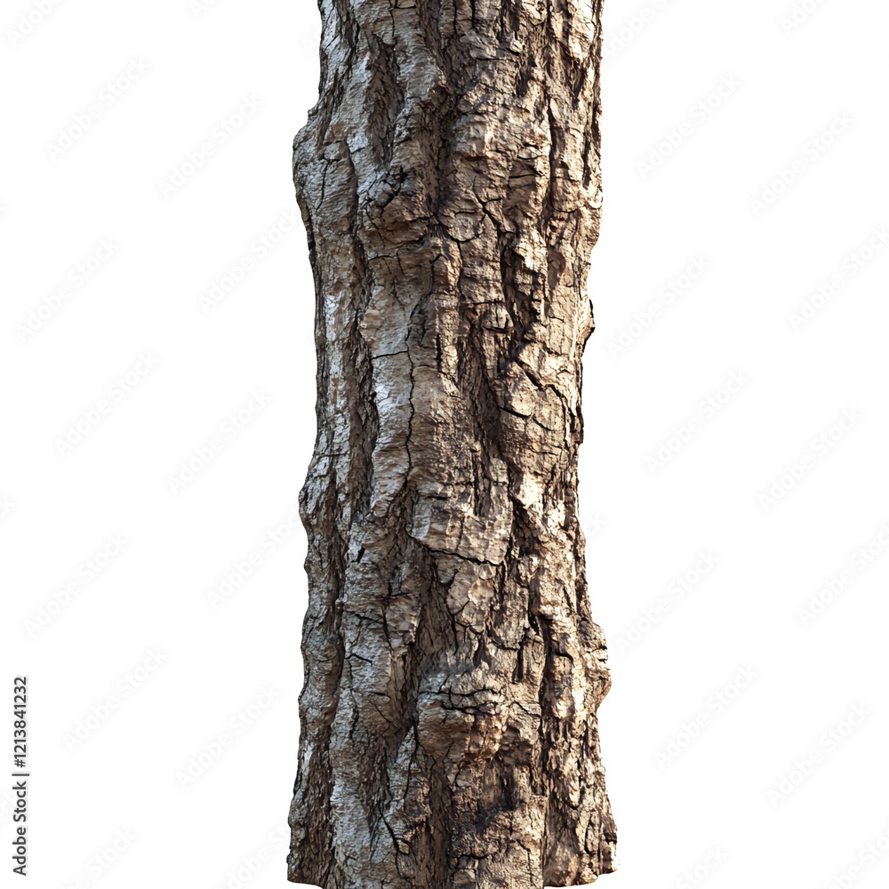 Fototapeta premium Rough tree bark texture, close-up view, isolated on white, nature background; design element. Generative ai