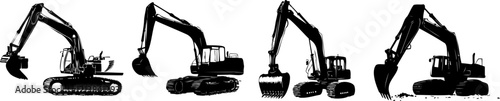 The image features four different types of excavators, showcasing their varying designs and operational styles.