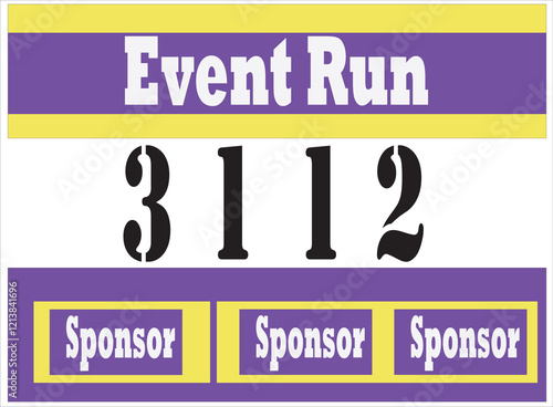 Purple colored marathon number bib isolated on yellow