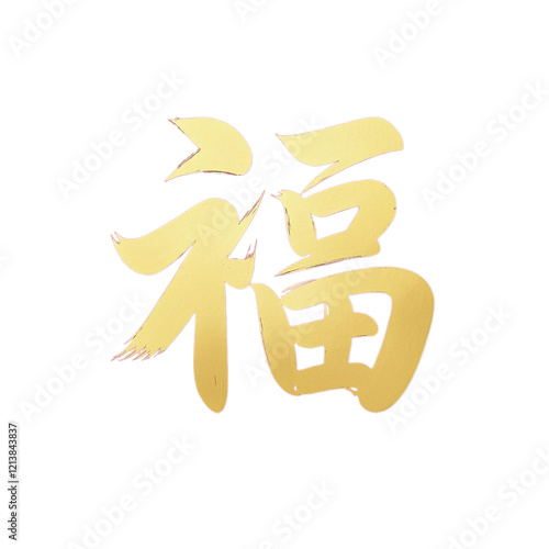 Elegant Gold Chinese Calligraphy Font Design Fu Character for Greeting Cards, Invitations, Posters on transparent background