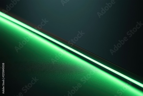 Creating a mesmerizing atmosphere with a vibrant green light strip illuminating a sleek surface at night. Generative AI