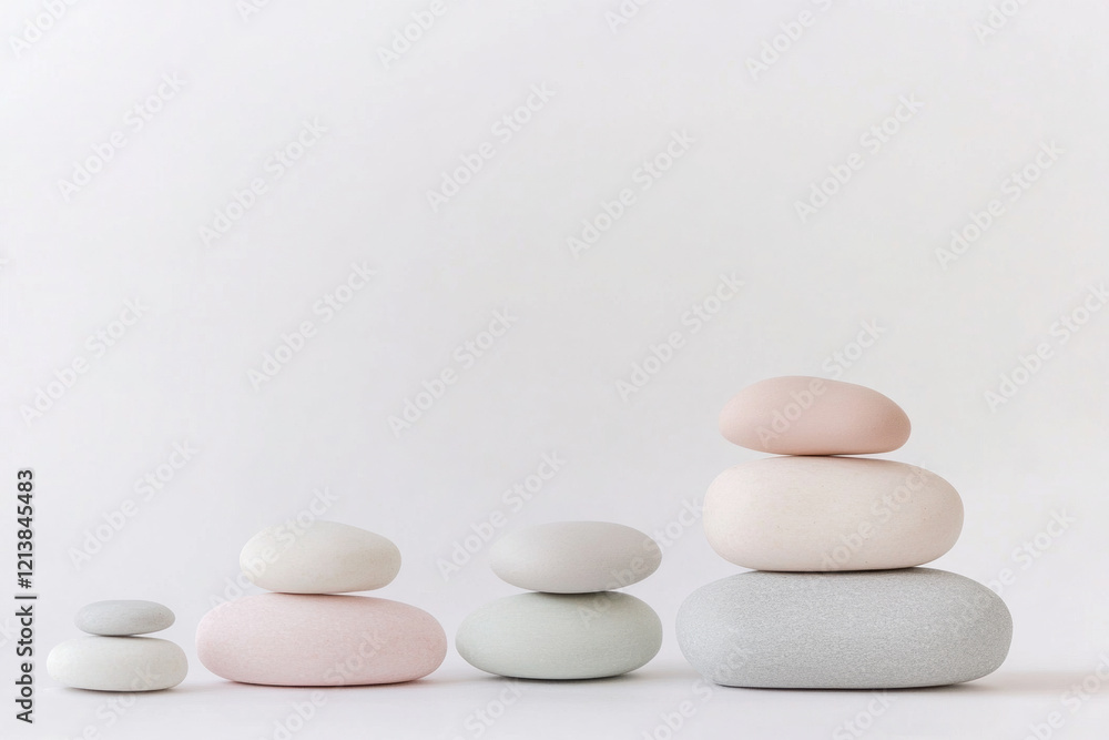 Minimalist zen stone balance on white background for tranquility and harmony Minimalist zen stone balance on white background for tranquility and harmony