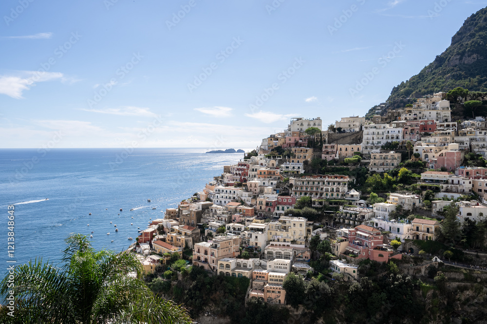 Fototapeta premium View over Positano town and beach in Amalfi coast in Italy.