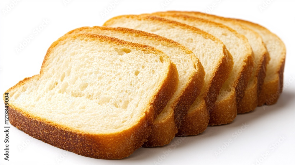 Slices of Fresh Bread Arranged in a Row on a White Surface Food Still Life Simple Slices of Fresh Bread Arranged in a Row on a White Surface Food Still Life Simple
