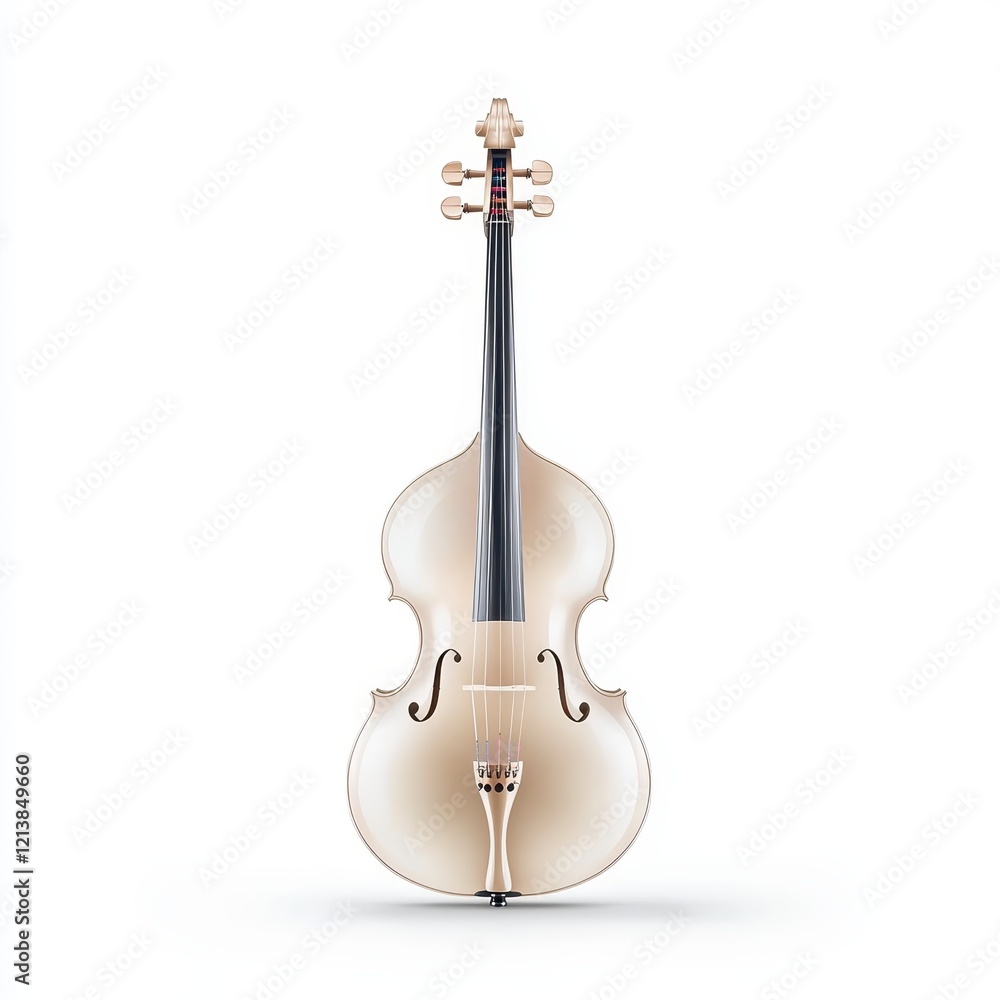 Fototapeta premium Elegant Cream-Colored Double Bass on White Background, Musical Instrument Vector Illustration