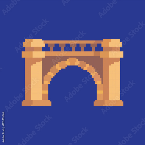 pixel art bridge vector illustration on isolated background.