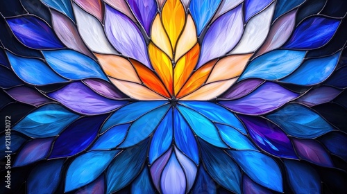 Wallpaper Mural Abstract stained glass floral design, vibrant colors, intricate pattern, background texture.  Use website, art Torontodigital.ca