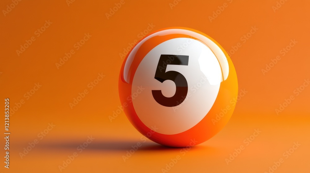 Orange billiard ball number five on orange background.