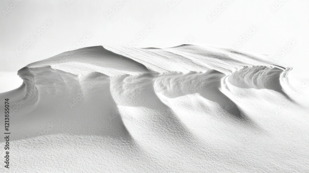 A large, beautifully textured snowdrift with smooth curves and natural shadows, isolated on a clean white winter background. A large, beautifully textured snowdrift with smooth curves and natural shadows, isolated on a clean white winter background.