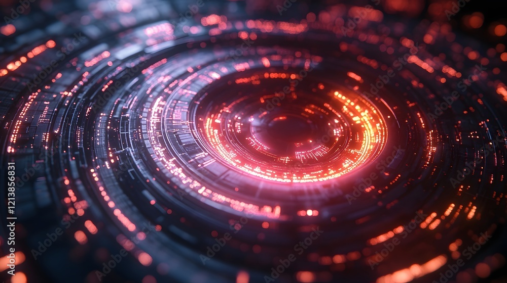 Obraz premium Futuristic Swirling Digital Sphere Radiating Glowing Particles and Fractal Patterns in an Abstract Space