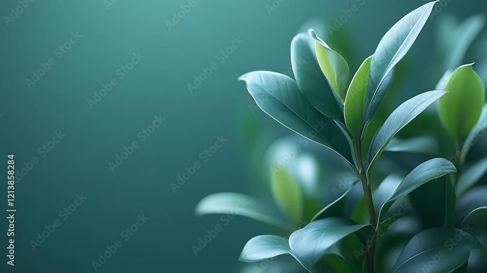 Obraz premium Lush Green Leaves Against Teal Background