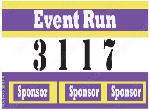 Purple colored marathon number bib isolated on yellow