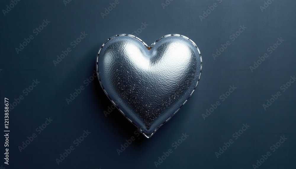 Obraz premium Glossy Silver Heart Against Deep Blue: A Stunning Contrast in Photography