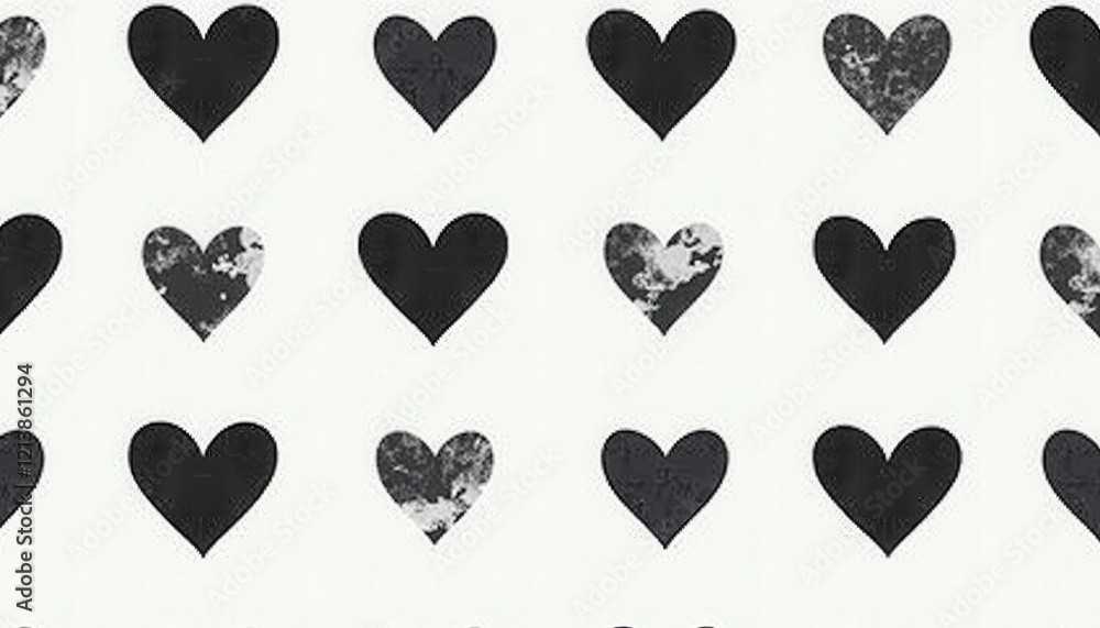 Stark Contrast: Symmetrical Black and White Heart Pattern Against a Simple White Background Stark Contrast: Symmetrical Black and White Heart Pattern Against a Simple White Background