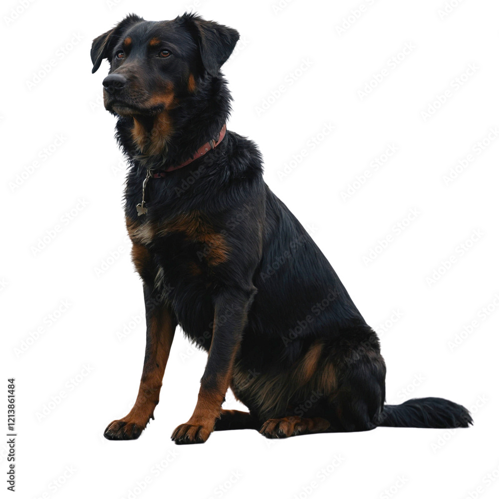 A full-bodied Rottweiler stands alert, with a glossy coat and muscular frame, depicted against a transparent backdrop, showcasing its powerful stance.A full-bodied Rottweiler stands alert, with a glos A full-bodied Rottweiler stands alert, with a glossy coat and muscular frame, depicted against a transparent backdrop, showcasing its powerful stance.A full-bodied Rottweiler stands alert, with a glos