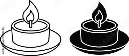 Lit Candles, Icon, Light, Flame, Votive, Tealight, Symbol, Illustration, Design, Pair