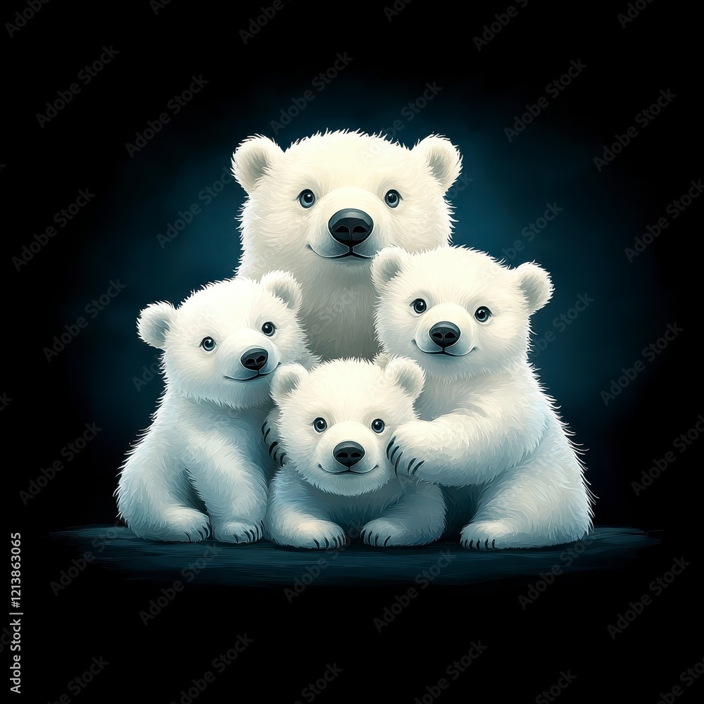 Heartwarming Polar Bear Family Portrait in Pixel Art Style Heartwarming Polar Bear Family Portrait in Pixel Art Style