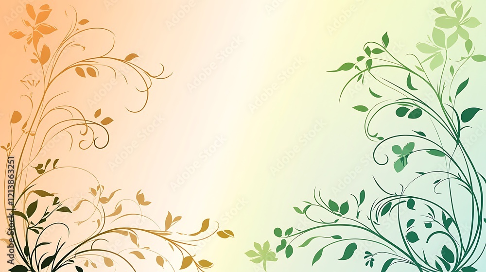 Elegant Floral Design With Green and Orange Hues Elegant Floral Design With Green and Orange Hues