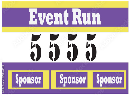 Purple colored marathon number bib isolated on yellow